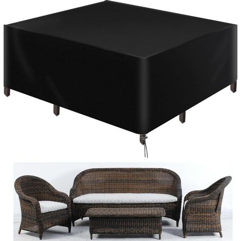 QAZQA Housse Salon de Jardin 420D Oxford Tissu Housse de Protection pour Mobilier Housse de Table de Jardin Imperméable Béche de Protection avec Corde et Boucle Verrouillage Noir 120x120x74cm
