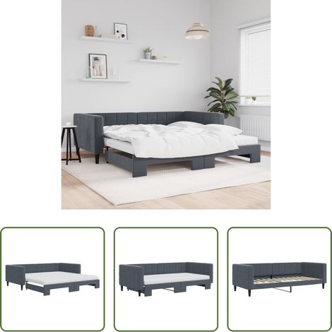 vidaXL Sofa-Bett - Tagesbett Ausziehbar mit Matratzen Dunkelgrau 100x200 cm Samt (1/5)