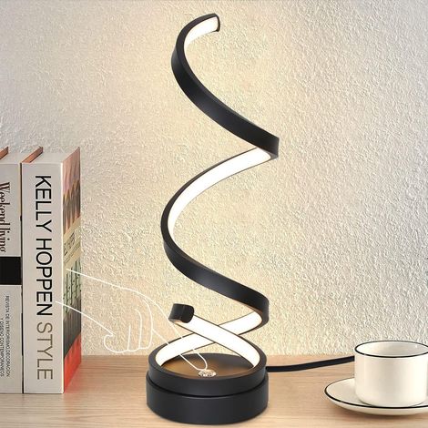 GBLY Lampada da comodino a LED dimmerabile , lampada da tavolo touch - Lampada da tavolo moderna da soggiorno da 12 W con cavo da 1,6 m, lampada da scrivania con design a spirale nera, luce notturna