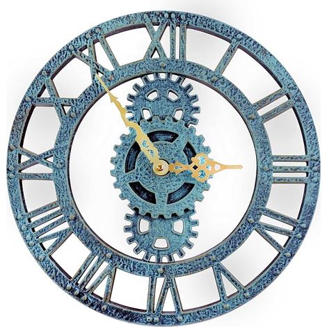 Lntyq Horloge Murale d'extérieur, 30 cm Rétro apparence Horloge de Jardin pour la Cuisine Le Salon Horloge Murale Industrielle 3D - (Vert)