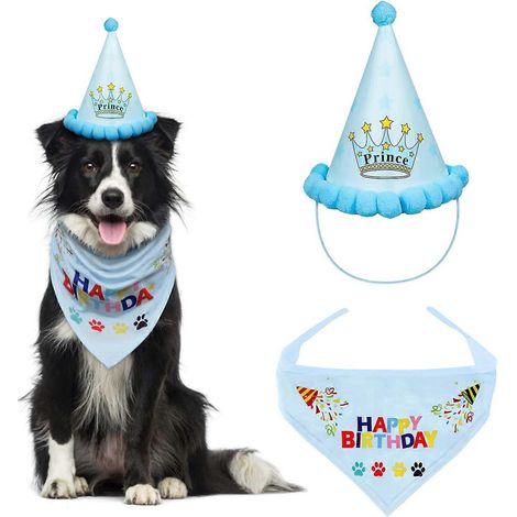 Filiyano-Bandana d'anniversaire pour chien, foulard triangulaire avec chapeau de fête (1/2)