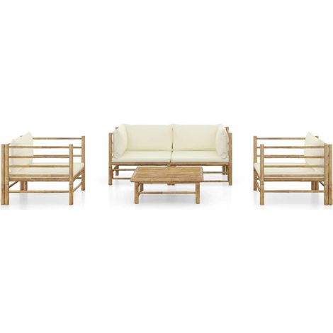 Maison Exclusive - Set Divani da Giardino 5 pz con Cuscini Bianco Crema in Bambù (1/5)