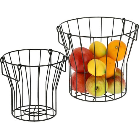 Metallkorb mit Henkel im 2er Set - ca. 27x24 / 21x20 cm - Obstkorb aus Metall mit Griff - Obstschale Obst Korb Aufbewahrungskorb