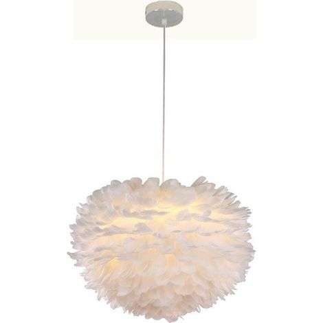 Lampe à plumes compatible avec la chambre, le salon et plus encore, lampe de plafond romantique nordique certifiée ETL (abat-jour blanc) - XS5 - (1/5)