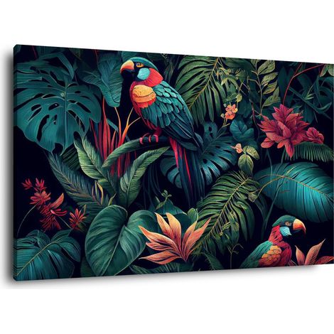 Tableau sur toile perroquets 65x97 cm - Impression sur Toile Murale Décorative - Image imprimée en HD sur Toile - Toile sur Châssis en Bois FSC - Fabriqué en France (1/5)