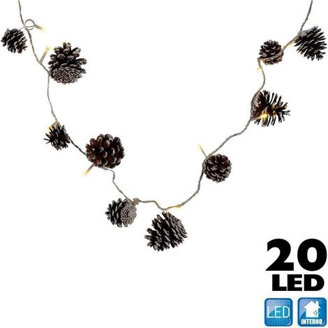 TrAdE Shop Traesio - Catena Luminosa Pigne Natalizie 20 Led Colore Bianco Caldo Cavo 3 Mt Decorazioni -