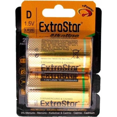 Pila Batteria LR20 Torcia D MN1300 1,5V 18400mAh Alcalina Confezione da 2 Pezzi