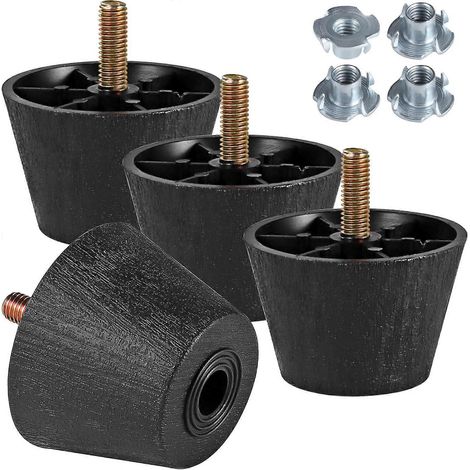Pieds de meubles en plastique de 8 pouces, pieds de table fuselés, pieds de canapé noirs, pieds de remplacement pour canapé et table avec boulons de suspension M8, paquet de 4, 1 x 1 x 2 x M8 (plus la (1/5)