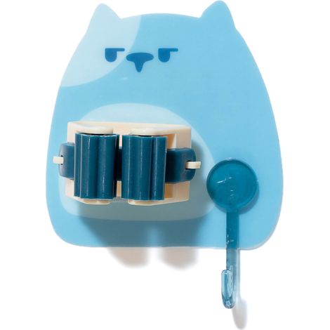 Wandmontierter Mopphalter ohne Bohren – Moderner Moppclip aus ABS und TPR mit neutralem Aufkleber – Leichter, blauer Clip im Cartoon-Stil für sichere Aufbewahrung