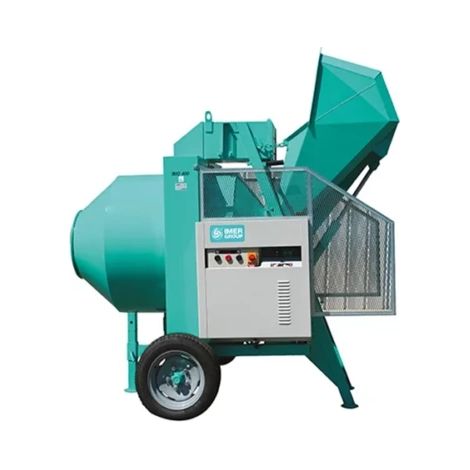 Imer – Bétonnière hydraulique 400 litres – Moteur triphasé 3 kW – Vitesse 30 tr/min – Chargement par pelle tractée – Pour chantiers humides