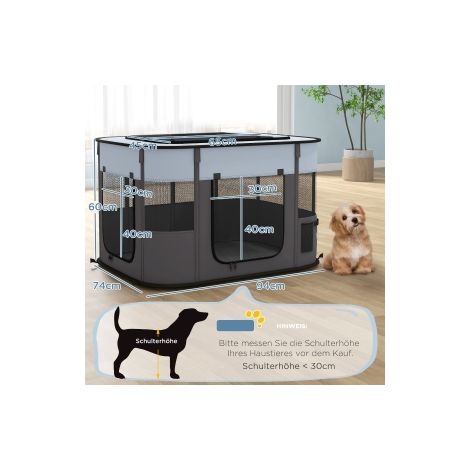 Enclos pour chiots, parc pour chiots avec portes, fenêtres, parc pliable, filet respirant, pour petits chiens de moins de 10 kg et petits animaux, intérieur et extérieur, 94 x 74 x 60 cm, gris (1/5)