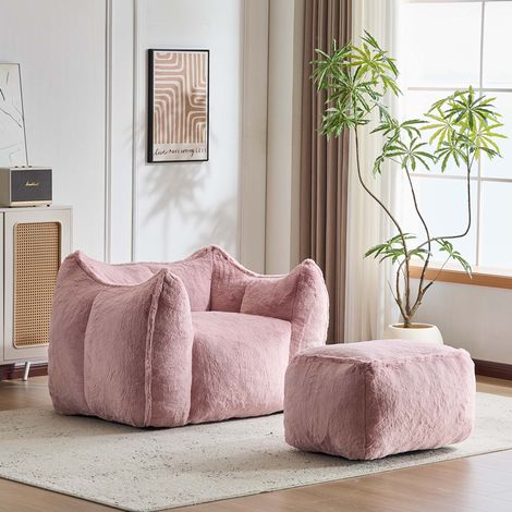 Poltrona lounge con pouf 126×100,5×75 cm in pelliccia sintetica rosa – MEUBLIV (1/5)