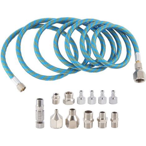 Airbrush-Adapterset, Schnellverschlussset, nylonummantelter Luftschlauch, für Kompressor und Schlauch (1/5)