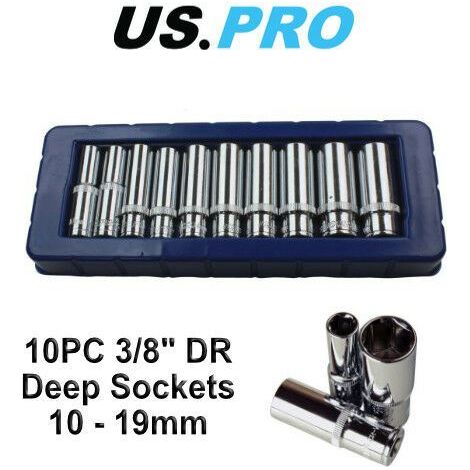 US PRO DEEP SOCKET SET 10PC 3/8"" DRIVE METRIC LONG REACH 10-19MM 3237 (1/4)