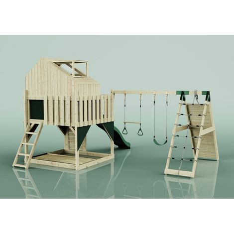 PolarPlay Spielturm Oscar aus Holz in GrünTrapezschaukel (1/5)