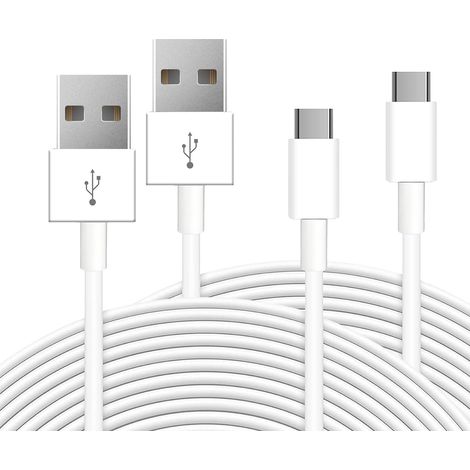 Lot de 2 câbles USB-C de 6 m, pour Le Chargement et la synchronisation des données de caméras de sécurité domestiques, téléphones, manettes Switch Pro et Autres appareils USB-C - Blanc (1/5)