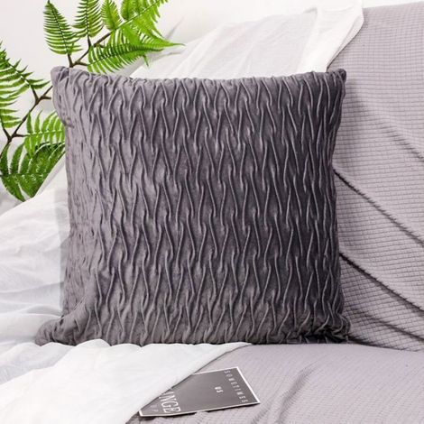 Housses de Coussin Décoratives - Luxe - Gris Foncé - 45x45 cm - Lot de 2 - Velours Synthétique (1/5)