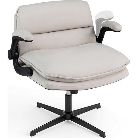 COSTWAY Chaise Bureau avec Accoudoirs Rabattables, Fauteuil Ergonomique avec Hauteur Réglable, Dossier Basculant&Siège Rembourré, pour Coiffeuse Salon Bureau, Charge 150kg, Beige (Beige,4 Pieds) (1/5)