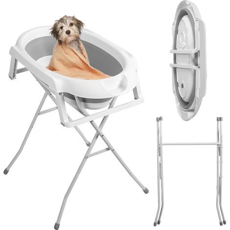 Zwei-in-Eins-Haustierbadewanne mit abnehmbarem Klappbügel, Tragkraft 15 kg, Abmessungen 87×61×85 cm, grau. (1/5)