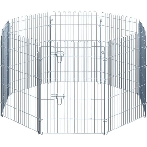 Parc à chiots 8 panneaux - Enclos portable 63x1x91 cm - Barrière de sécurité pour chiens et animaux domestiques - Livré complet - Argent (1/5)
