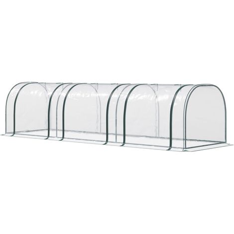 Mini serra Outsunny, mini serra a tunnel per pomodori, 3,5 m di lunghezza x 1 m di larghezza x 0,8 m di altezza, acciaio, PVC ad alta densità, resistente ai raggi UV, 3 finestre avvolgibili con cernie