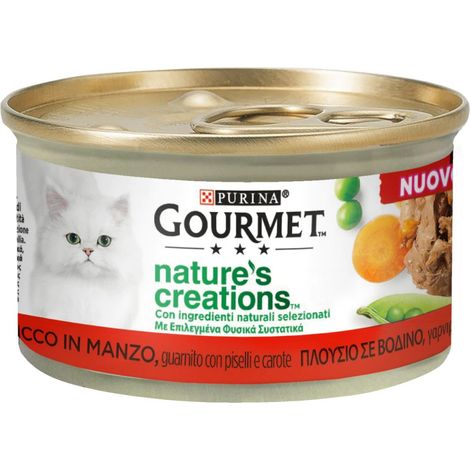 Purina Cat Gourmet Nature Creations con Manzo, Piselli e Carote  - Purina Cat Gourmet Nature Creations con Manzo, Piselli e Carote - Lattina Da 85 Gr