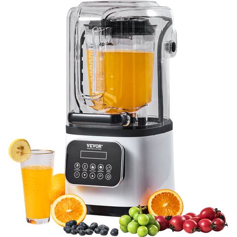 VEVOR Frullatore per Bevande Fredde da Banco Frullatore in Barattolo di Vetro con Scudo Capienza ca. 2L, Mixer Potenza Nominale 1400W Acciaio Inox 5 Funzioni per Bevande Ghiacciate, Smoothie, Bianco (1/5)