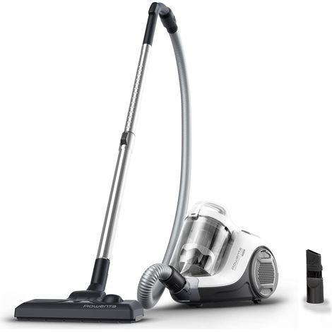 Rowenta Swift Power Cyclonic RO2917, Aspirapolvere a Traino Senza Sacchetto, Potenza 900 W, Motore Silenzioso, Serbatoio facile da Pulire, Bianco/Grigio