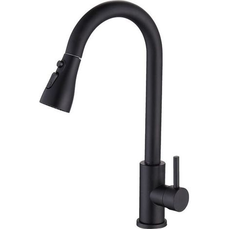 Robinet de Cuisine Extractible en Acier Inoxydable, Robinet Mitigeur 360 ° Rotatif pour Cuisine ou Salle de Bain, Noir,4020.5CM (1/4)