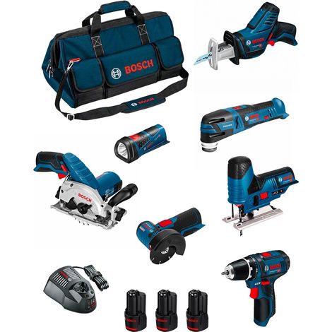 BOSCH Kit BMKB7-28AD3 (GSR 12V-15+GKS 12V-26+GWS 12V-76+GST 12V-70+GOP 12V-28+GSA 12V-14+GLI 12V-80+ 3x2,0Ah+GAL1230CV+HDBAG) (1/5)