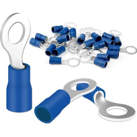 Pack of 20 ring cable lugs 1.5-2.5 mm² - Blue - Hole diameter M5 - Crimp cable connectors in PVC, partially insulated with tinned copper (1/5)