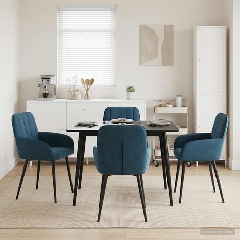 Lot de 4 chaises de salle à manger en velours bleu avec accoudoirs 57 x 50 x 85 cm - PANGIVO (1/5)