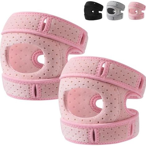Rodillera unisex de 2 piezas, estabilizador rotuliano acolchado con gel, ajustable, para artritis/lesiones, color rosa.