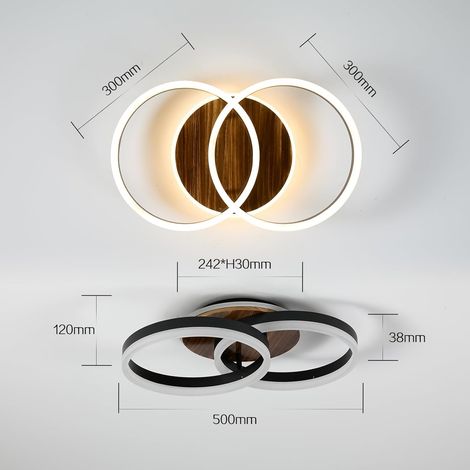 Modlicht 36W Plafonnier LED 3600LM-Moderne 2 anneau Noir bois 50CM-Télécommande Dimmable 3000-6500K,Lampe de Plafond pour salon Chambre [Classe F] (1/5)