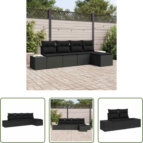 Poly Rattan - Sofa Set mit Kissen 5 pcs Schwarz Poly Rattan (1/5)