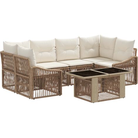 Gartensofa-set 7 stk. Beige und Cremeweiß Poly-Rattan vidaXL (1/5)