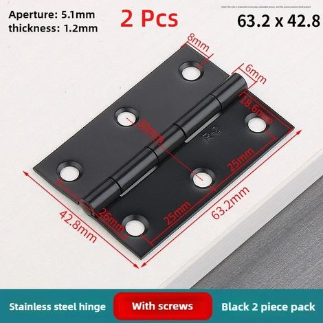 (63,2 x 42,8 x 1,2 mm - 2 pièces) Accessoires de fixation pour portes - Charnières en acier inoxydable pour meubles, fenêtres, armoires et boîtes à bijoux - Durables - (1/5)