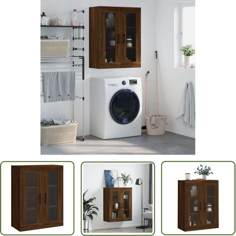 The Living Store Armoire murale chêne marron 69,5x34x90 cm - Armoire Murale - Meuble De Rangement - Buffet - Étagère Murale - Rangement Mural (1/5)