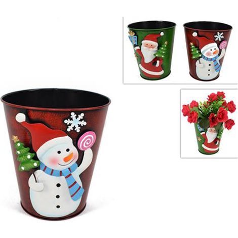 Porta fiori piante secchiello bottiglia cestino set da 2 decorazioni natalizie multiuso multifunzione idea regalo per natale (1/5)