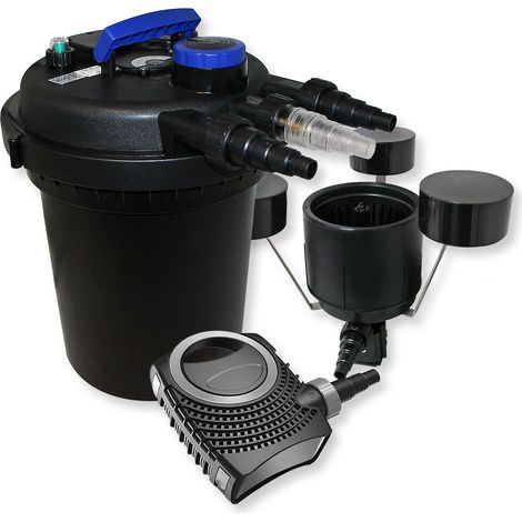 Wiltec Komplettset: CPF-250 Teichdruckfilter bis 10000 L Teich mit 11W Teichklärer, NEO8000 SuperEco Teichpumpe 8000l/h 70W, CSP-250 Schwimmskimmer mit Pumpe 2500l/h 45W