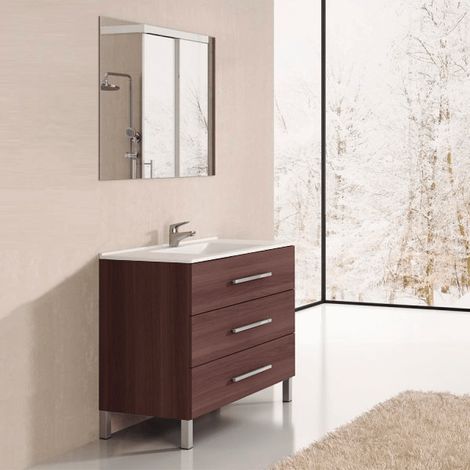 Mueble de baño Ribera con lavabo y espejo. Se envía montado 100CM Fresno Tea