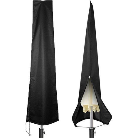 Housse de Parasol 210D Oxford Imperméable & Anti-UV 50+ – Protection Parasol Jardin – Bâche Résistante avec Fermeture Éclair Étanche & Cordon Coupe-Vent – Installation Facile– Noir 182×25×35 cm (1/5)