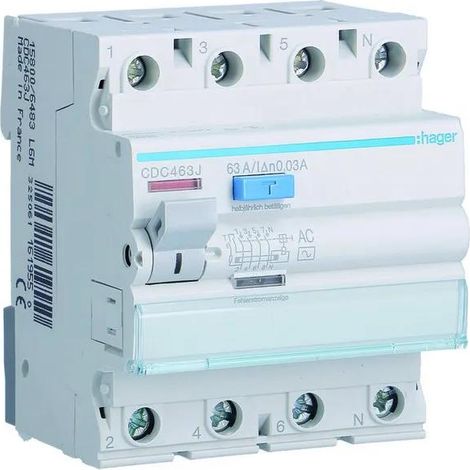 Interruptor diferencial HAGER 3P+N 63A 30mA CDC463J