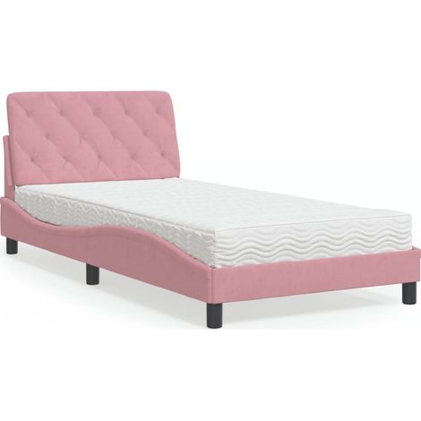Bett mit Matratze Rosa 100x200 cm Samt