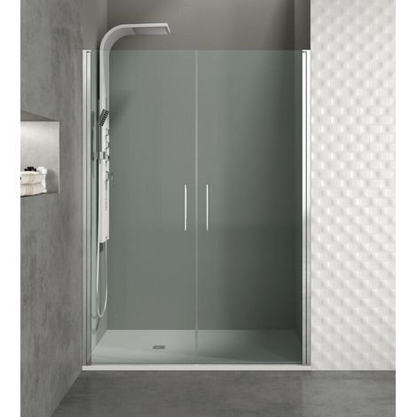 OPEN paroi de douche frontale avec deux portes pivotantes, largeur totale 115 cm, profilés noirs, verre transparent, largeurs des portes 55+60 cm (1/5)