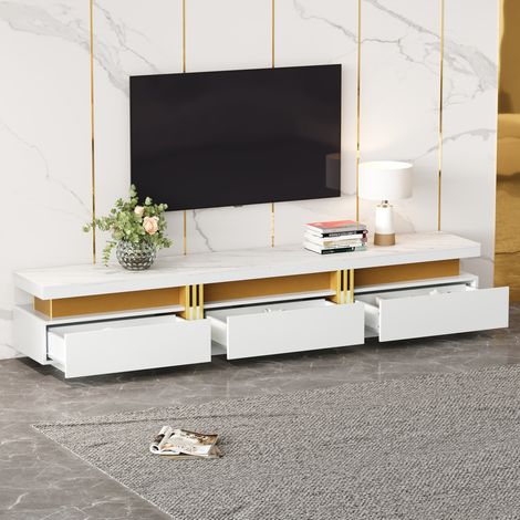 Mobile TV bianco moderno 200 x 40 x 42 cm con vani contenitore DESVIAE (1/5)