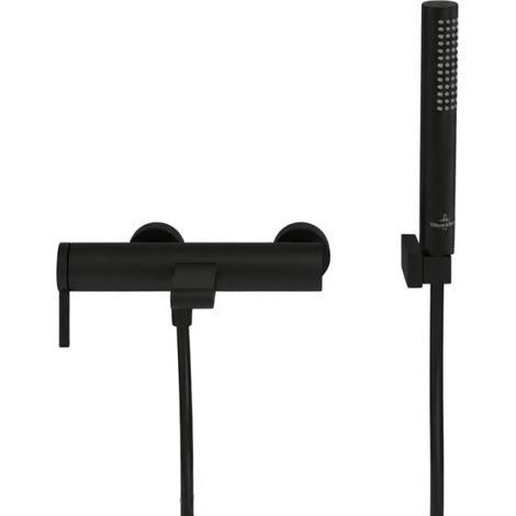 Ensemble bain douche mécanique VILLEROY & BOCH Dawn noir mat avec douchette Stick 1 jet + flexible 160 + support (1/5)