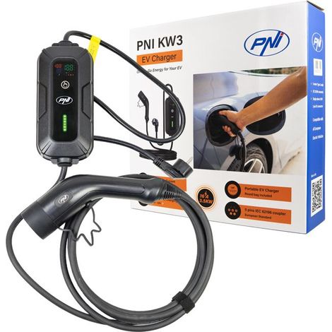 Chargeur portable PNI KW3 16A (3,5 kW) pour véhicules électriques, 230 V, type 2, IP66