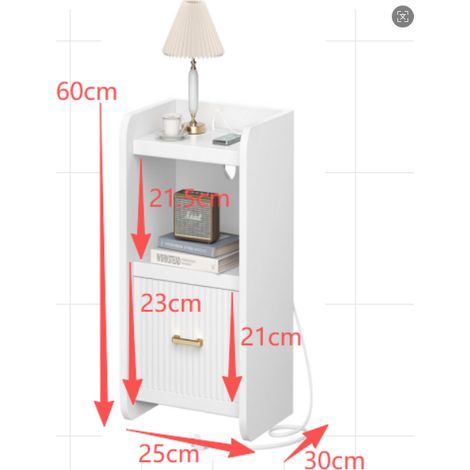 BLANKETSWARM - Lot de 2 tables de chevet étroite - 1 tiroir - Compartiment Ouvert - Table de nuit pour espaces restreints - 25x30x60 cm, Blanc