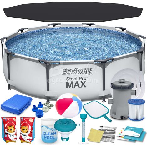 Piscina de jardín con estructura de 305 x 76 cm, 17 en 1, Bestway 56408